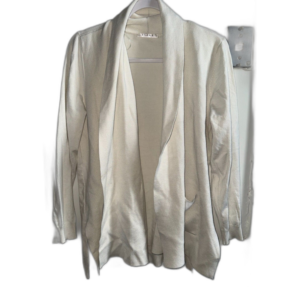 Cyrus White Open Front Cardigan Sweater L Flaw DIY Dye Project